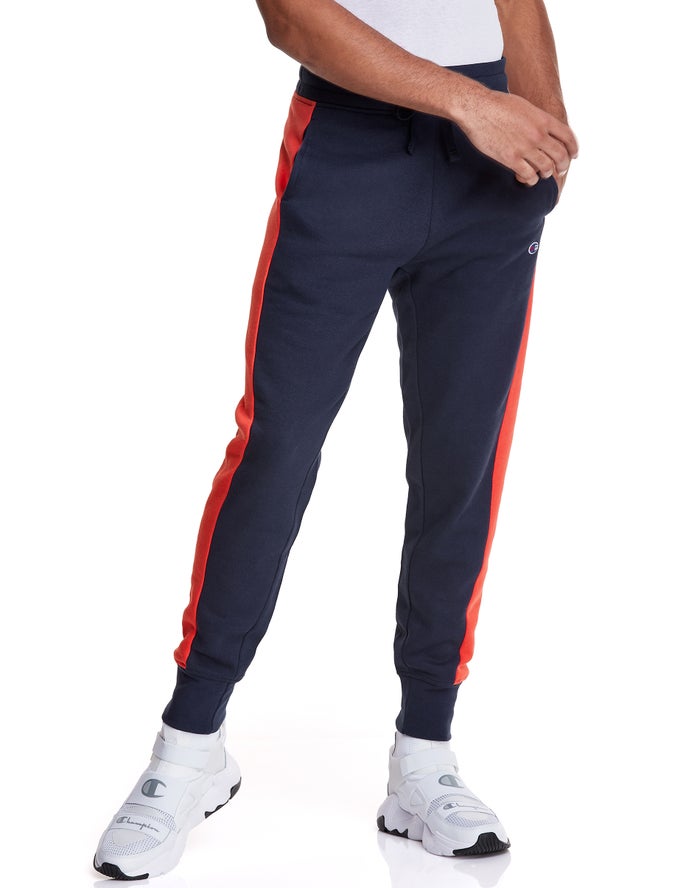 Champion Joggingbroek Heren - Donkerblauw/Oranje - Colorblock Stripe Fleece ( 146350-HVD )